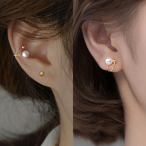 1 par de clips para orejas de perlas con incrustaciones de cobre Sweet Lines