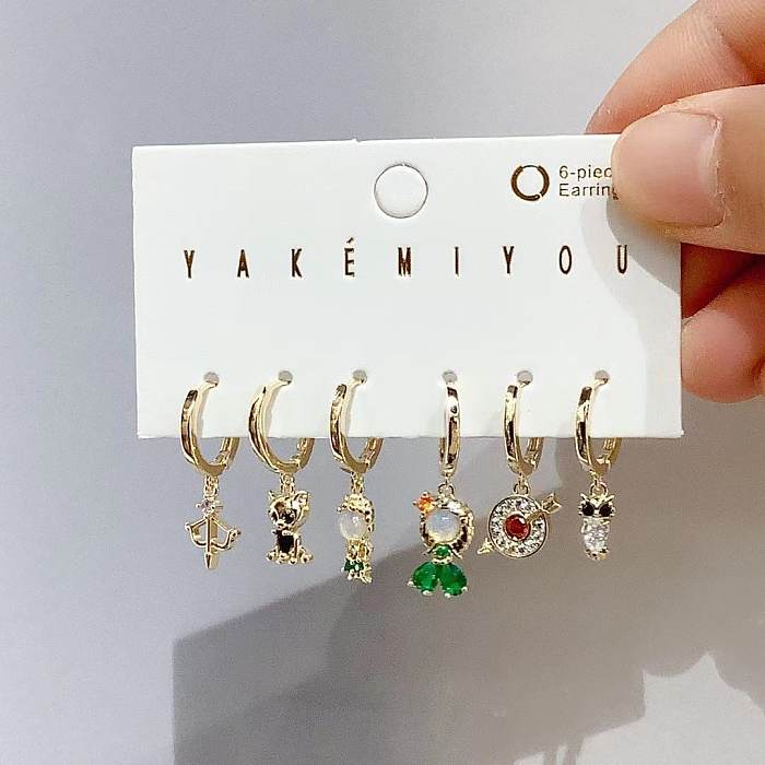 1 Set Geometric Plating Inlay Copper Zircon 14K Gold Plated Earrings
