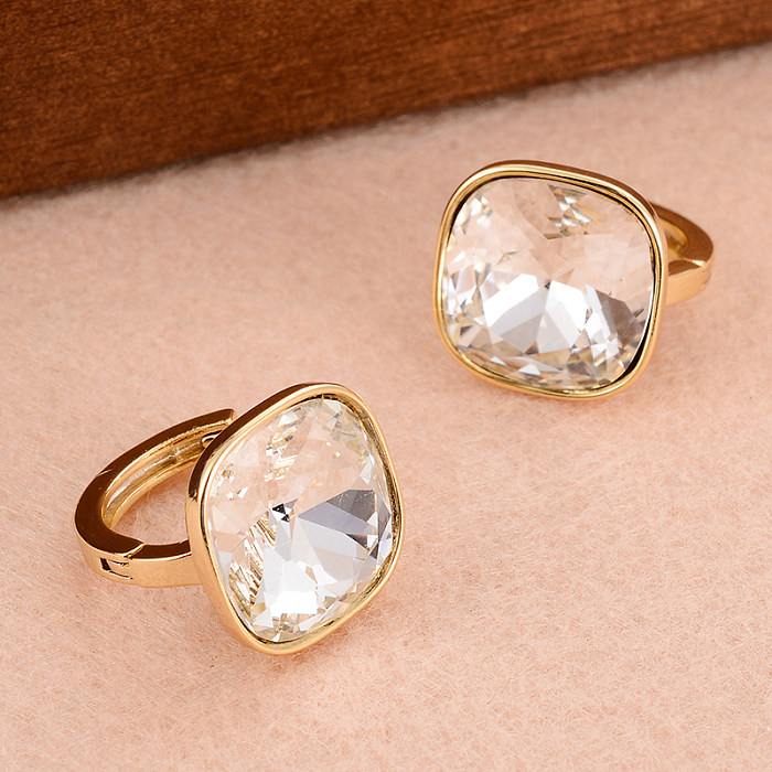 1 Pair IG Style Simple Style Square Plating Inlay Copper Artificial Crystal Earrings
