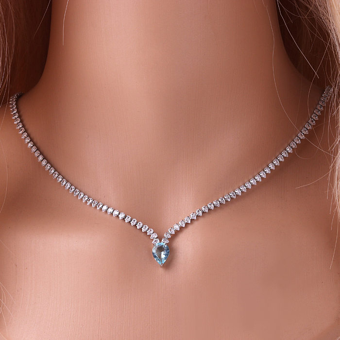 Estilo de fada estilo simples gotas de água cobre inlay zircão feminino pulseiras colar