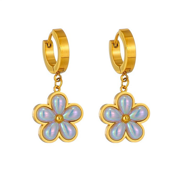 Sweet Flower Titanium Steel Plating Artificial Pearls Gold Plated Earrings Necklace