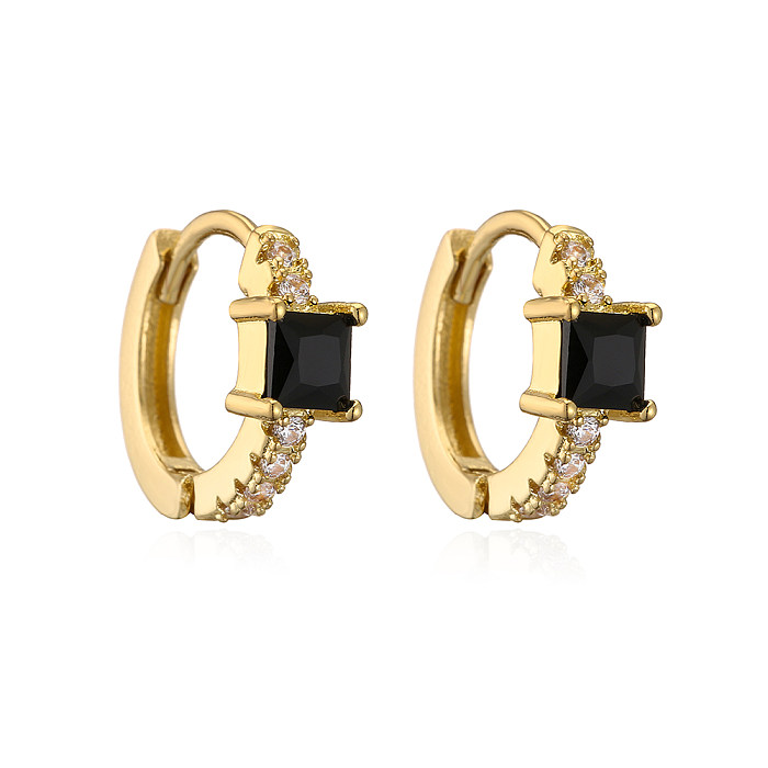Fashion Square Copper Gold Plated Zircon Hoop Earrings 1 Pair