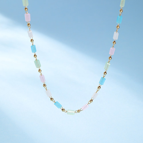Basic Vacation Colorful Copper Beaded Plating 18K Gold Plated Necklace