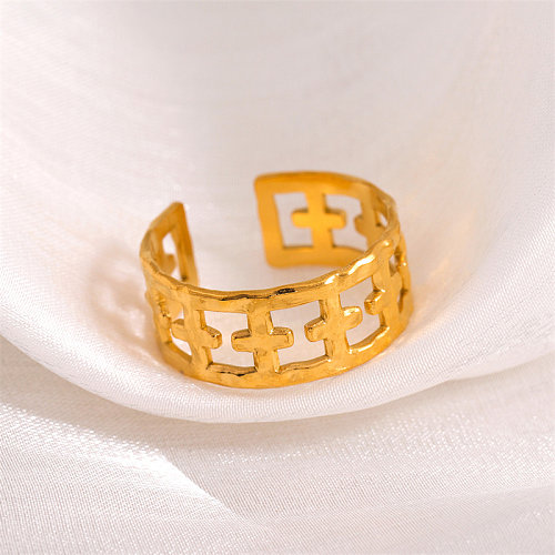 Casual Streetwear Cross Round Stainless Steel Plating 18K Gold Plated Open Rings