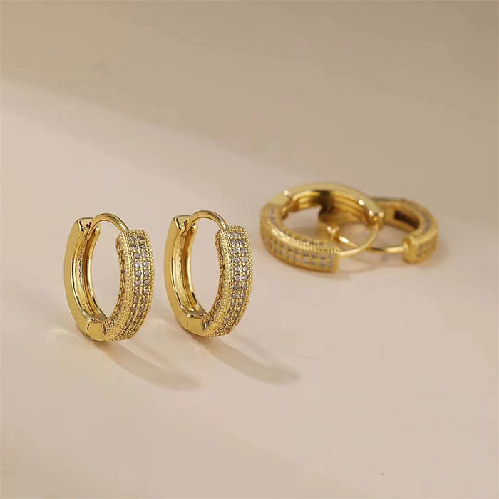 Modische, runde, quadratische, ovale Kupfer-Inlay-Ohrringe mit künstlichen Edelsteinen, 1 Paar