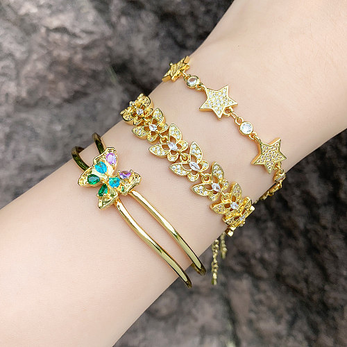 Fashion Simple Style Star Butterfly Copper Plating Inlay Zircon 18K Gold Plated Bracelets
