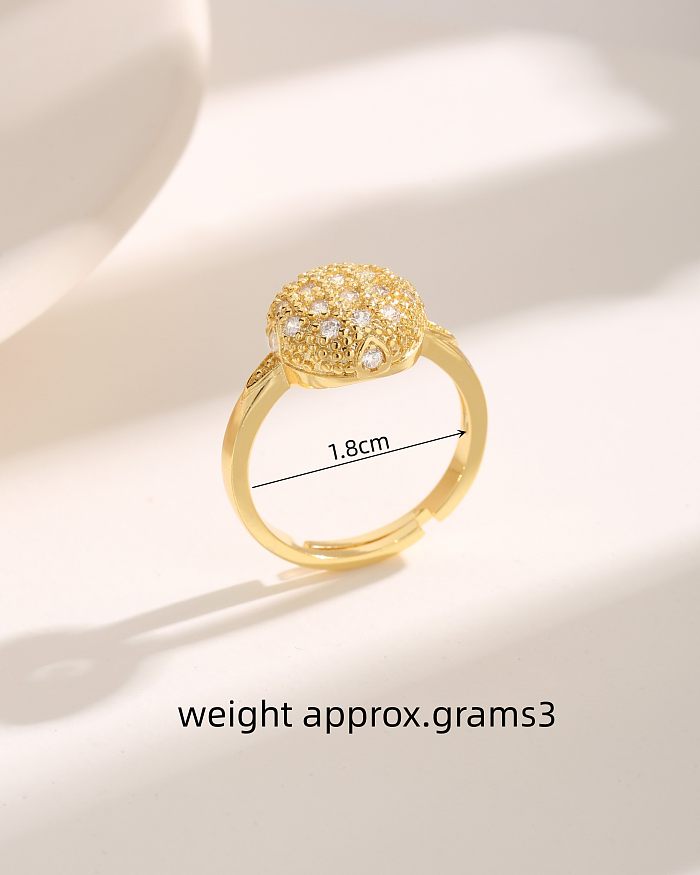 Basic Simple Style Commute Round Copper Plating Inlay Zircon 18K Gold Plated Open Rings