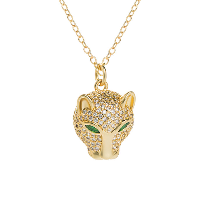 Estilo clássico urso leopardo cobre banhado a ouro zircão pingente colar 1 peça