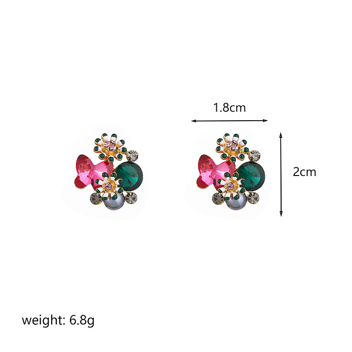 1 Pair Lolita Flower Plating Inlay Copper Artificial Pearls Zircon 18K Gold Plated Ear Studs