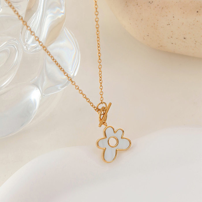Simple Style Flower Titanium Steel Plating 18K Gold Plated Earrings Necklace