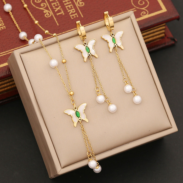 Wholesale Simple Style Butterfly Stainless Steel Gold Plated Jewelry Set