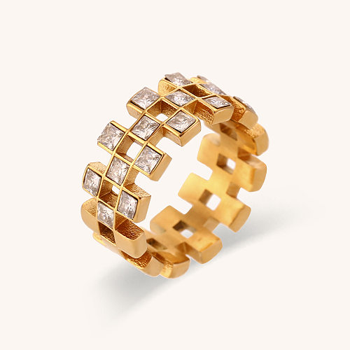 Anéis de zircão embutidos geométricos de estilo moderno com chapeamento de aço inoxidável