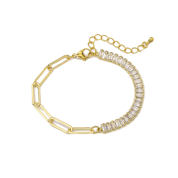 Bracelet féminin géométrique simple et créatif plaqué or 18 carats avec incrustation de zircon