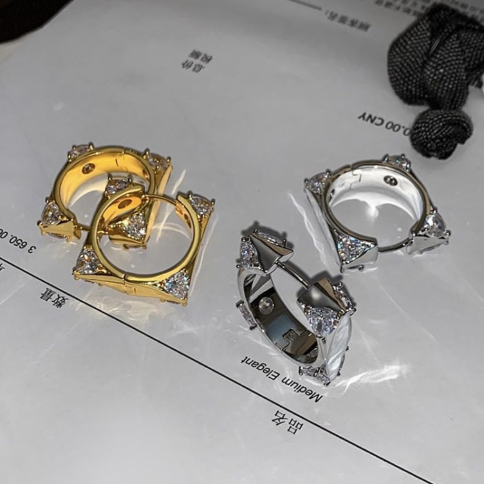 1 Paar künstlerische quadratische Überzug-Inlay-Creolen aus Kupfer mit künstlichem Diamant