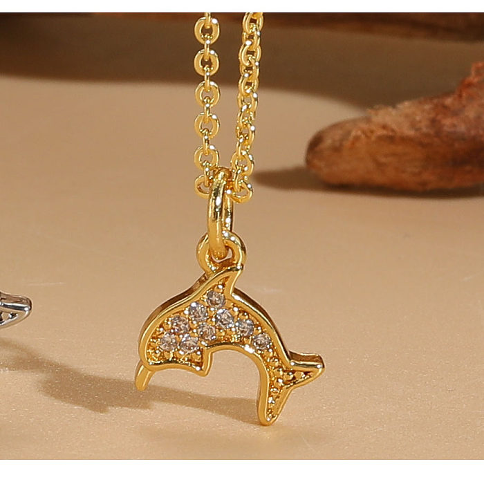 Simple Style Commute Dolphin Snake Copper Plating Inlay Zircon 14K Gold Plated White Gold Plated Necklace