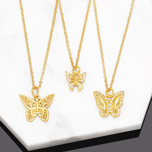 Vintage Style Butterfly Copper Gold Plated Zircon Pendant Necklace 1 Piece