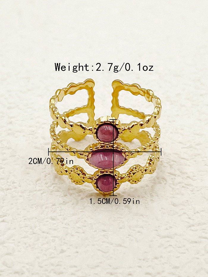 Casual Classical Round Stainless Steel Gold Plated Natural Stone Open Ring In Bulk