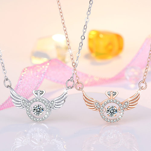 Simple Style Angel Wings Copper Inlay Zircon Pendant Necklace