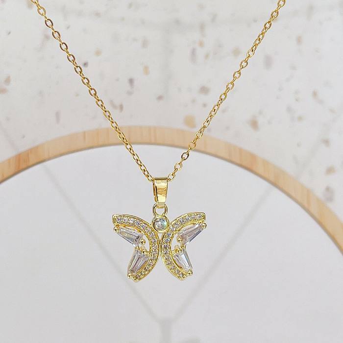 Chaîne de clavicule papillon gracieuse et à la mode, pendentif incrusté de Micro Zircon, en acier titane, collier papillon doré pour la saint-valentin