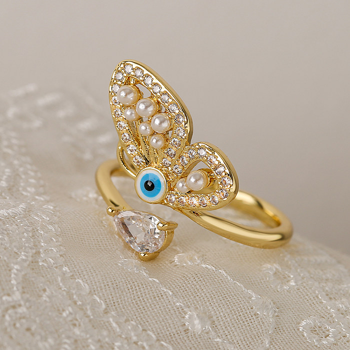 1 Piece Fashion Butterfly Copper Plating Inlay Pearl Zircon Open Ring