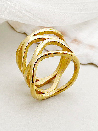 Casual Simple Style Cross Solid Color Lines Stainless Steel Gold Plated Rings In Bulk