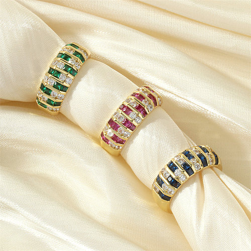 Elegant Simple Style Round Copper Plating Inlay Zircon 18K Gold Plated Open Rings