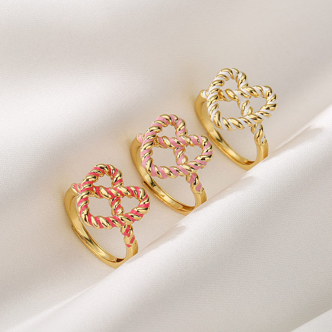 Anéis de chapeamento de esmalte de cobre em formato de coração elegante e simples