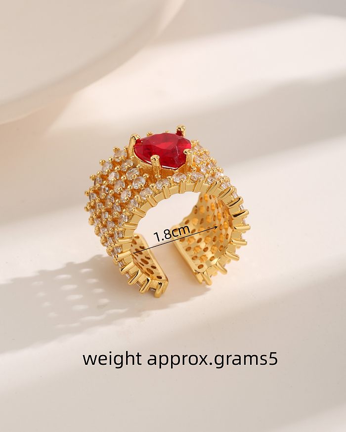 Baroque Style French Style Heart Shape Copper Plating Inlay Zircon 18K Gold Plated Open Rings