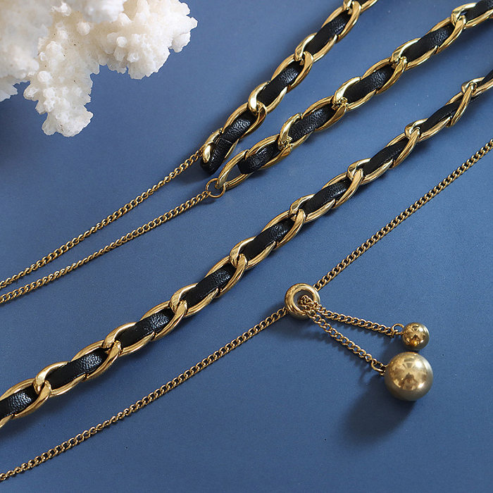 INS Style – Bracelets en cuir Pu couleur unie, plaqué acier titane, collier 1 pièce
