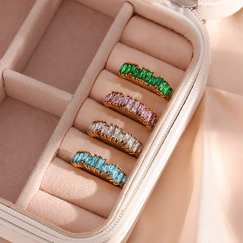 Fashion Square Stainless Steel Rings Plating Inlay Zircon Stainless Steel Rings