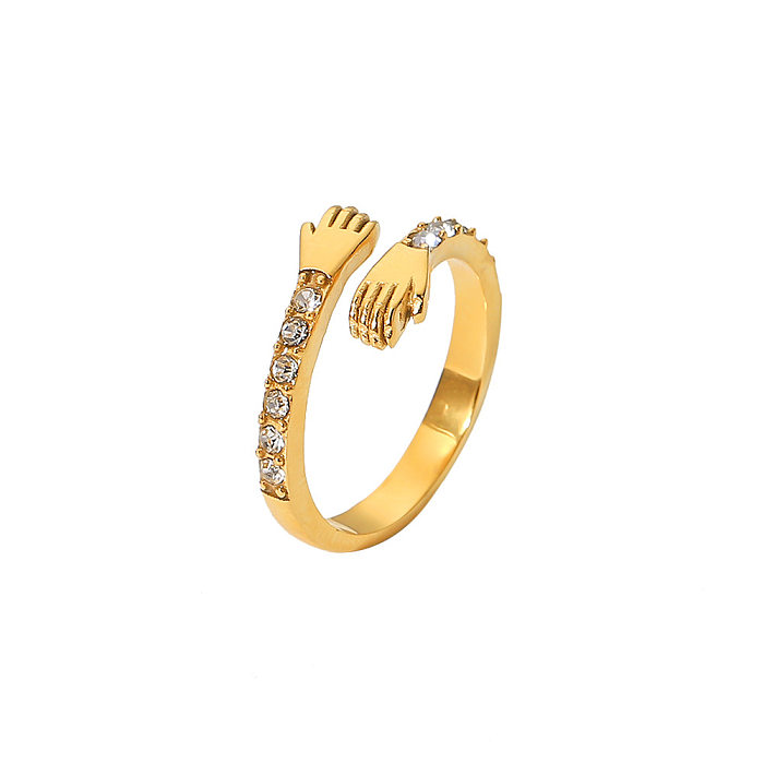 Cute Palm Stainless Steel Inlaid Zircon Open Ring