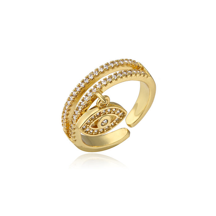 Fashionable Golden Double Row Zircon Devil's Eye Opening Adjustable Ring