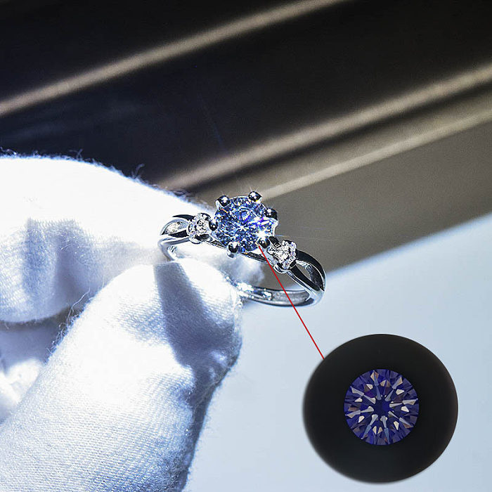 Anillos de diamantes artificiales con incrustaciones de cobre redondos de moda 1 pieza