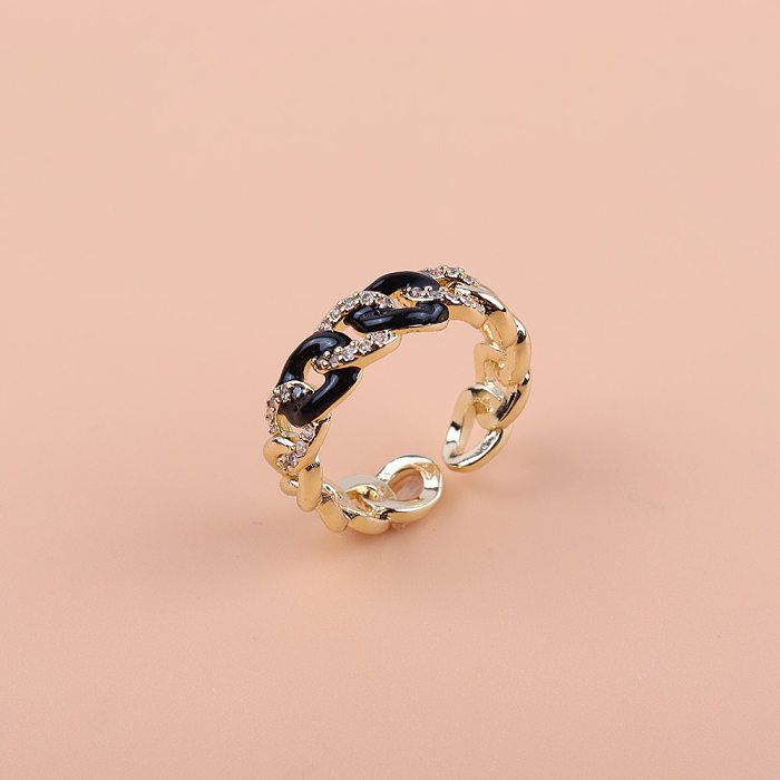 Chaîne de Style Simple et décontracté, incrustation de placage en cuivre et émail, anneau ouvert en Zircon plaqué or