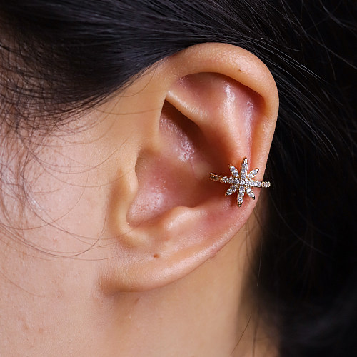 Clips d'oreille en cuivre Hexagram à la mode, boucles d'oreilles en cuivre Zircon plaqué or, 1 paire