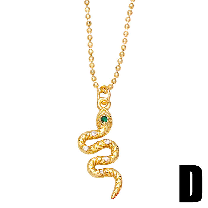 Novo pingente de cobra animal cobre banhado a ouro colar de zircônia incrustada