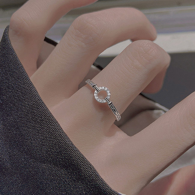 Elegant Simple Style Geometric Copper Inlay Zircon Open Rings