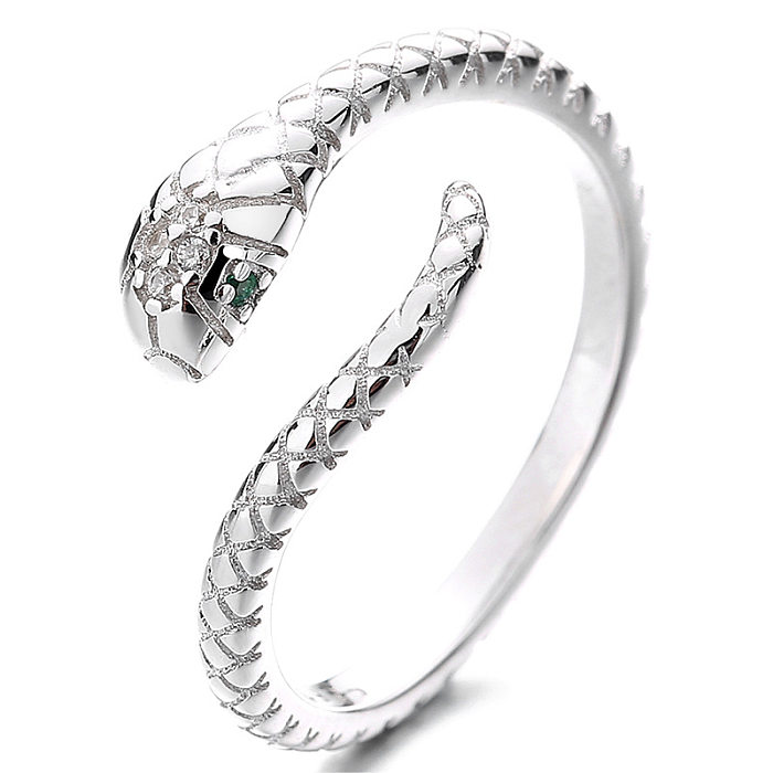 Retro Lady Snake Sterling Silver Inlay Zircon Rings