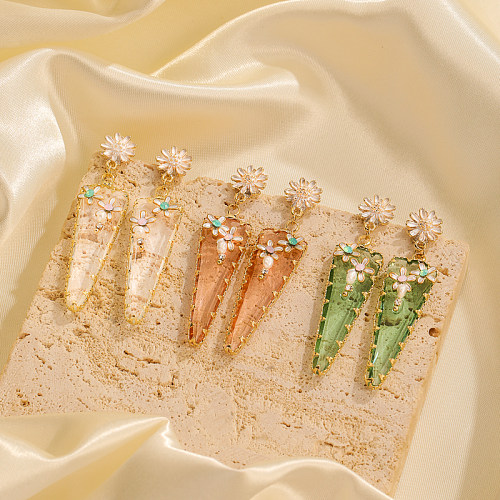 1 Pair Casual Simple Style Flower Plating Inlay Copper Resin Rhinestones 14K Gold Plated Drop Earrings