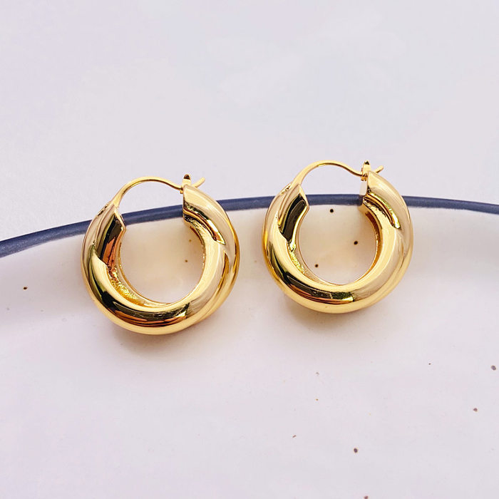 1 Pair Fashion Solid Color Copper Plating Hoop Earrings