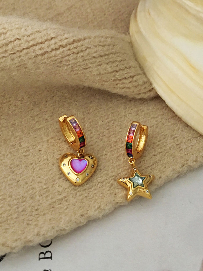 Retro Star Copper Dangling Earrings Plating Zircon Copper Earrings 1 Pair