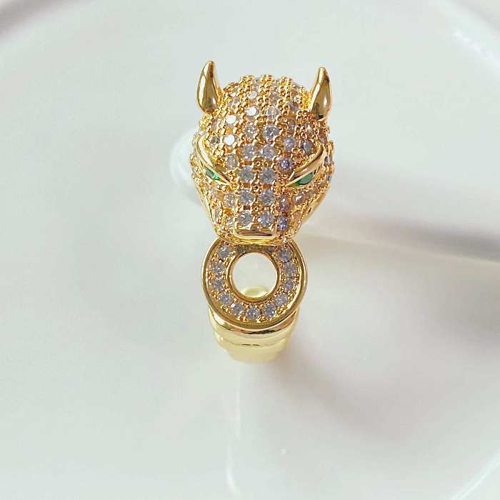 Anillo ajustable con apertura de diamantes chapado en oro de 18 quilates con diseño de leopardo y tendencia de moda