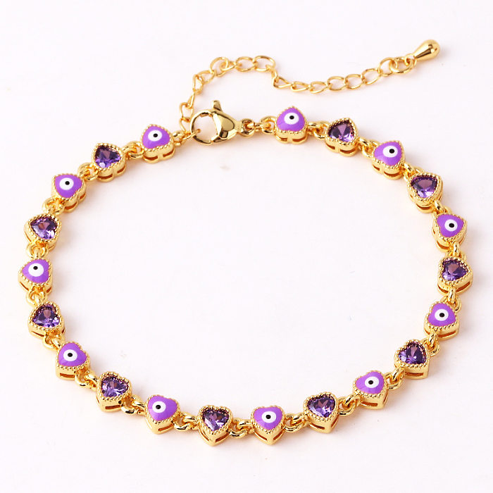 Retro Devil'S Eye Heart Shape Copper Plating Inlay Zircon Gold Plated Bracelets