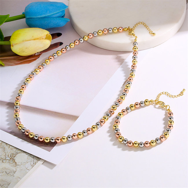 Artistic Round Copper Beaded Plating Gold Plated Bracelets Necklace