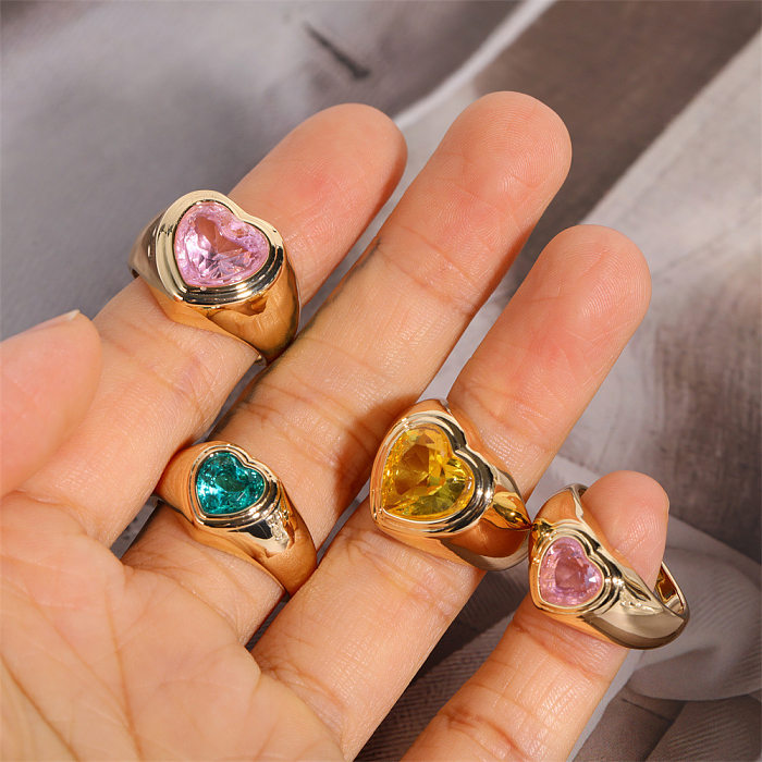 Anéis de zircão revestidos de cobre em forma de coração da moda 1 peça