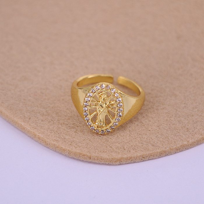 Fashion Inlaid Zircon Virgin Mary Copper Zircon Geometric Ring