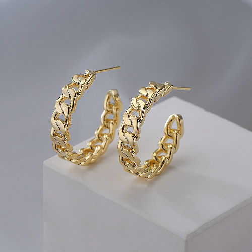 Neue C-förmige Ohrringe aus 18-karätigem Gold mit verkupferter Kette und verdrehter Kette