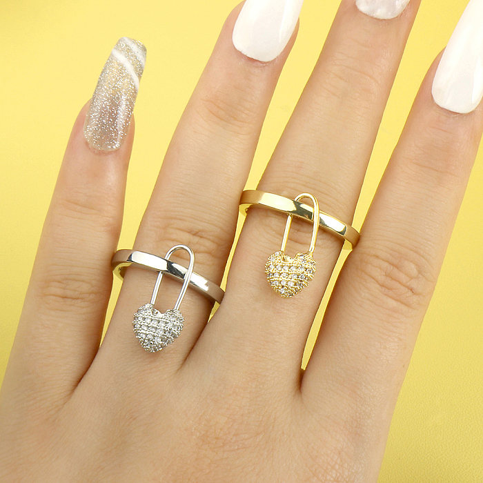 Simple Style Paper Clip Copper Plating Inlay Zircon White Gold Plated Gold Plated Open Ring