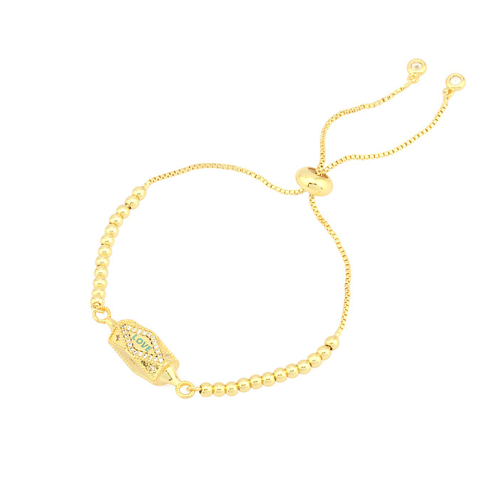 Casual Simple Style Letter Heart Shape Copper Enamel Plating Inlay Zircon 18K Gold Plated Bracelets