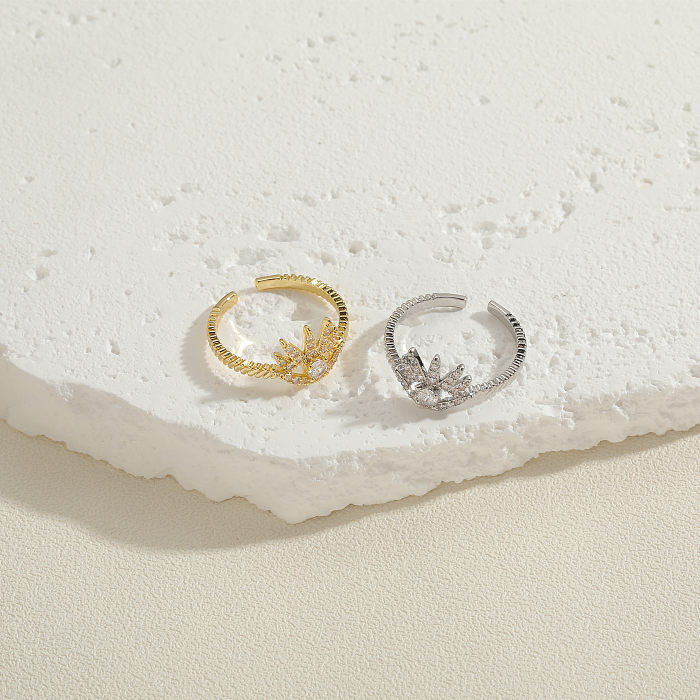 Elegante, einfarbige offene Ringe mit Kupferbeschichtung und Zirkoneinlage, 14 Karat vergoldet